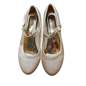 Badgley Mischka Shoes Womens Size‎ 5 Ivory Block Heel Mary Jane Rhinestone Dress